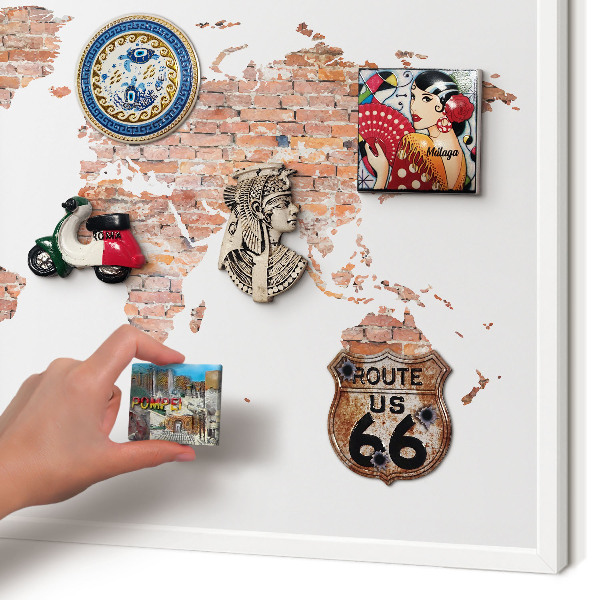 Wand-Magnettafel für Reisesouvenirs mit weißem Rahmen Brick-Karte