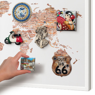 Wand-Magnettafel für Reisesouvenirs mit weißem Rahmen Brick-Karte