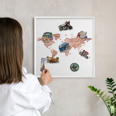 Wand-Magnettafel für Reisesouvenirs mit weißem Rahmen Brick-Karte