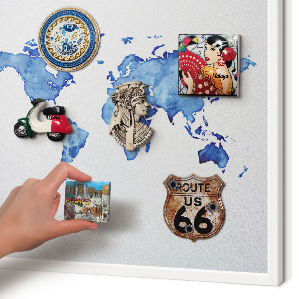 Magnettafel aus Metall für Souvenirs in weißem Rahmen Aquarellkarte