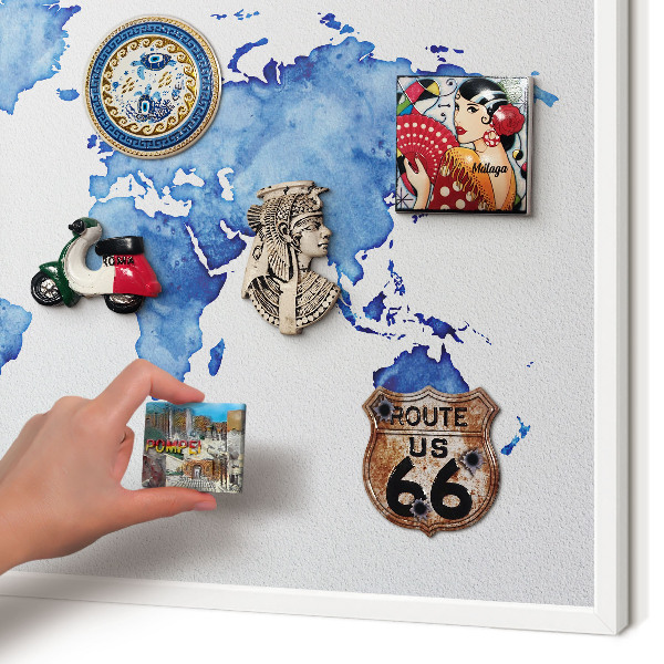 Magnettafel aus Metall für Souvenirs in weißem Rahmen Aquarellkarte