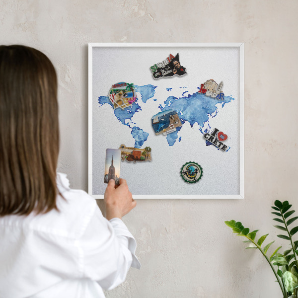Magnettafel aus Metall für Souvenirs in weißem Rahmen Aquarellkarte