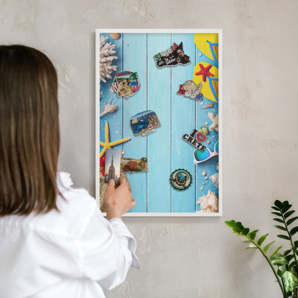 Wand-Magnettafel für Reisesouvenirs mit weißem Rahmen Urlaubsstrand