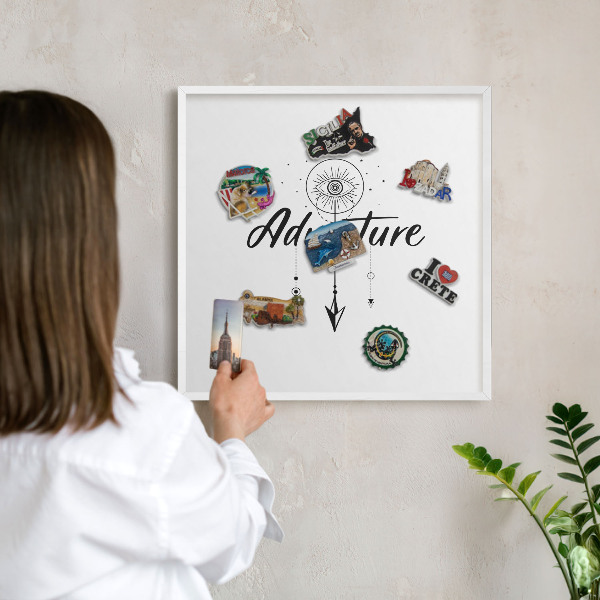 Magnettafel aus Metall für Souvenirs in weißem Rahmen Abenteuerthema