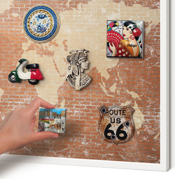 Wand-Magnettafel für Reisesouvenirs mit weißem Rahmen Brick-Karte