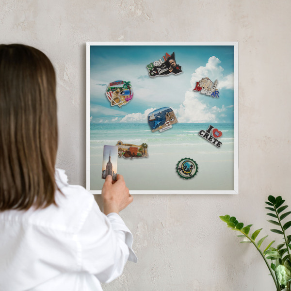 Wand-Magnettafel für Reisesouvenirs mit weißem Rahmen Maritime Harmonie