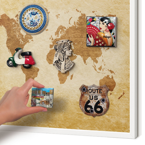 Wand-Magnettafel für Reisesouvenirs mit weißem Rahmen Vintage-Karte