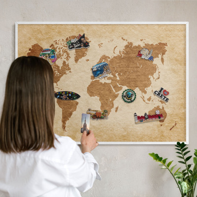 Wand-Magnettafel für Reisesouvenirs mit weißem Rahmen Vintage-Karte