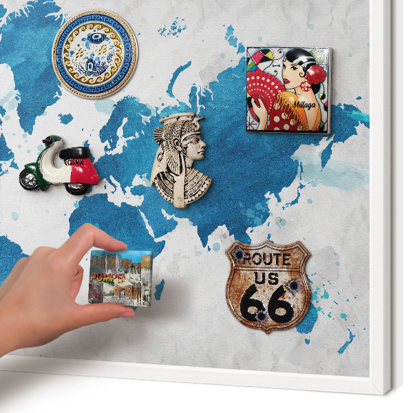 Magnettafel aus Metall für Souvenirs in weißem Rahmen Aquarellkarte