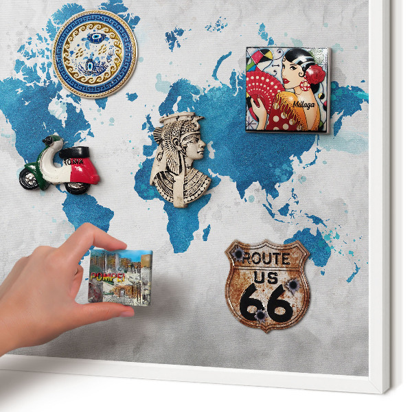 Magnettafel aus Metall für Souvenirs in weißem Rahmen Aquarellkarte