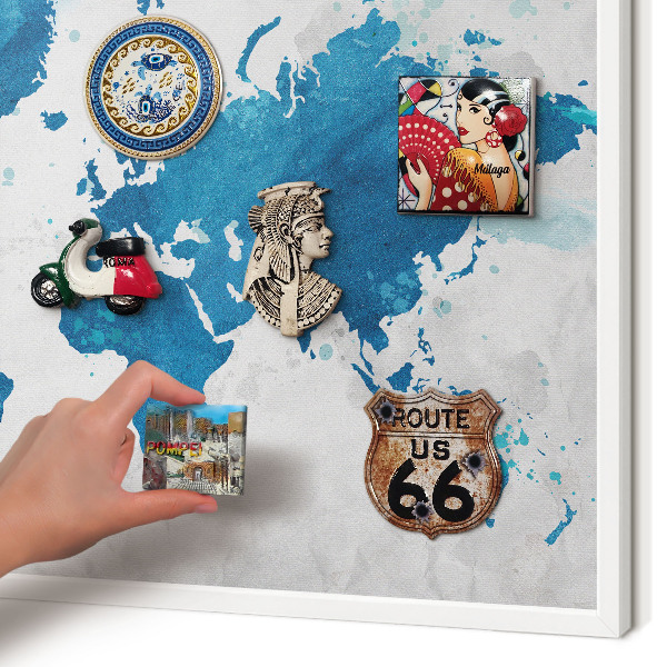Magnettafel aus Metall für Souvenirs in weißem Rahmen Aquarellkarte