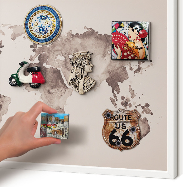Wand-Magnettafel für Reisesouvenirs mit weißem Rahmen Weltkarte
