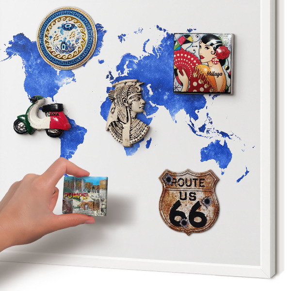 Wand-Magnettafel für Reisesouvenirs mit weißem Rahmen Weltkarte