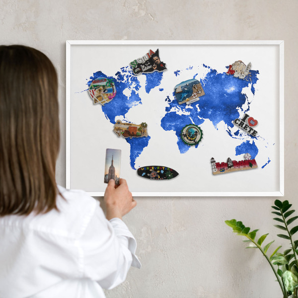 Wand-Magnettafel für Reisesouvenirs mit weißem Rahmen Weltkarte