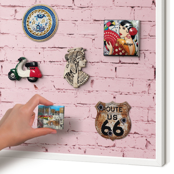 Wand-Magnettafel für Reisesouvenirs mit weißem Rahmen Rosa Ziegelstein