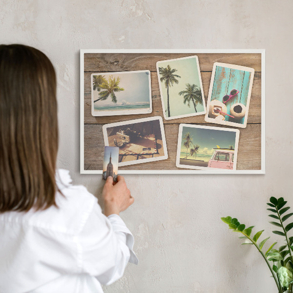 Wand-Magnettafel für Reisesouvenirs mit weißem Rahmen Urlaubsnostalgie