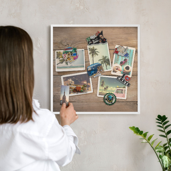 Wand-Magnettafel für Reisesouvenirs mit weißem Rahmen Urlaubsnostalgie