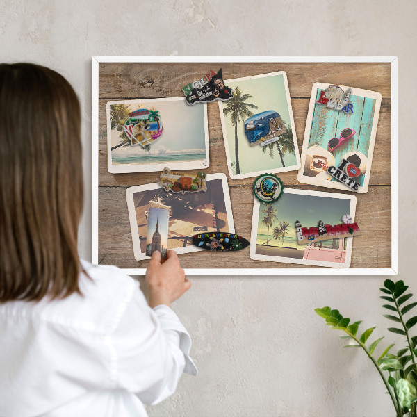 Wand-Magnettafel für Reisesouvenirs mit weißem Rahmen Urlaubsnostalgie