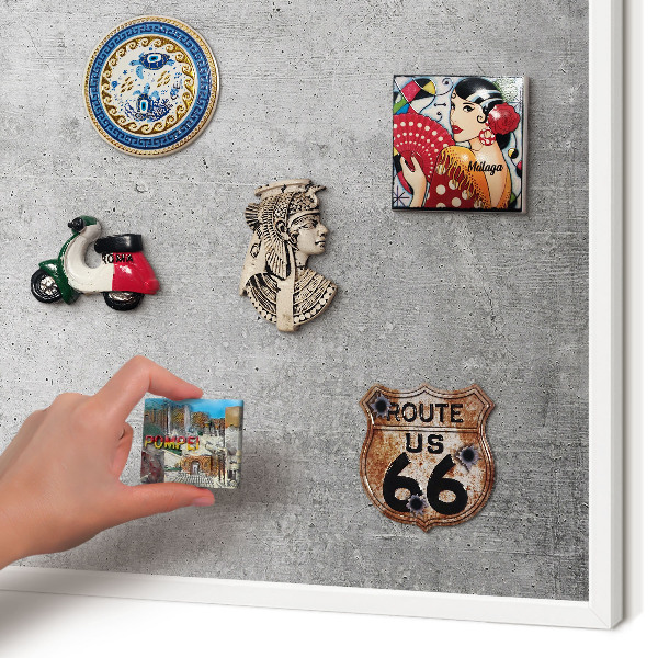 Wand-Magnettafel für Reisesouvenirs mit weißem Rahmen Betonmuster