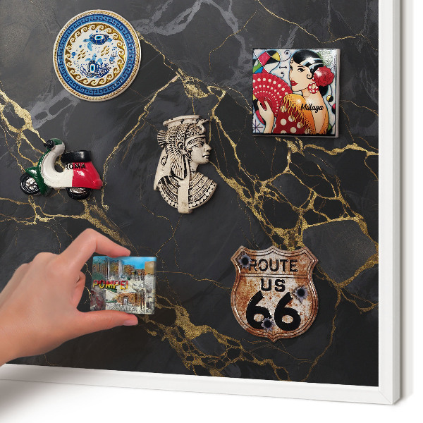 Magnettafel aus Metall für Souvenirs in weißem Rahmen Schwarzer Marmor