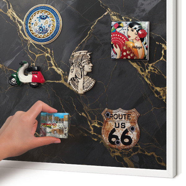 Magnettafel aus Metall für Souvenirs in weißem Rahmen Schwarzer Marmor