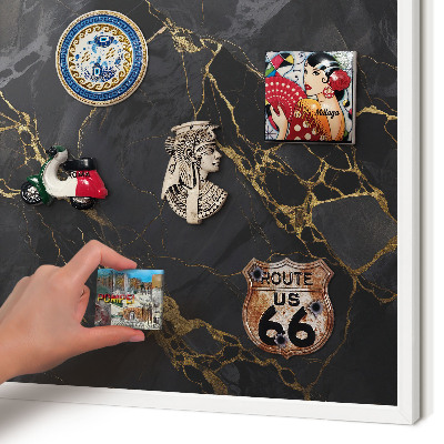 Magnettafel aus Metall für Souvenirs in weißem Rahmen Schwarzer Marmor