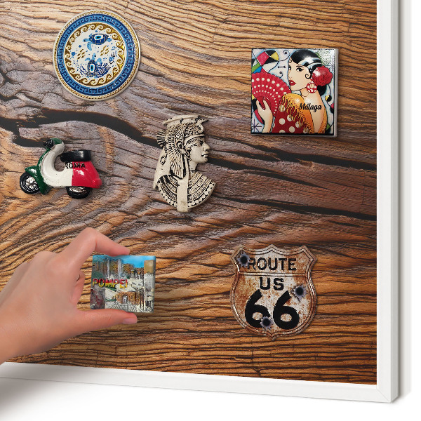 Wand-Magnettafel für Reisesouvenirs mit weißem Rahmen Holzstruktur