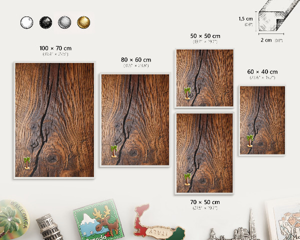 Wand-Magnettafel für Reisesouvenirs mit weißem Rahmen Holzstruktur