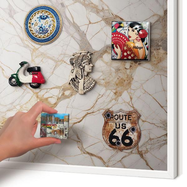 Wand-Magnettafel für Reisesouvenirs mit weißem Rahmen Marmor-Eleganz