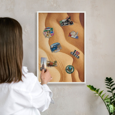 Wand-Magnettafel für Reisesouvenirs mit weißem Rahmen Sandwellen