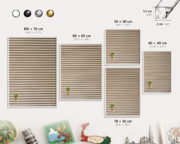 Wand-Magnettafel für Reisesouvenirs mit weißem Rahmen Holzlatten