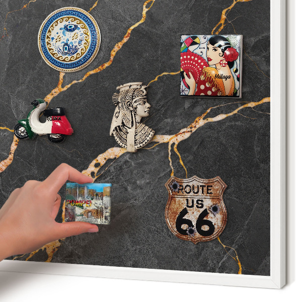 Wand-Magnettafel für Reisesouvenirs mit weißem Rahmen Marmorbänder