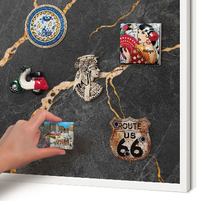 Wand-Magnettafel für Reisesouvenirs mit weißem Rahmen Marmorbänder