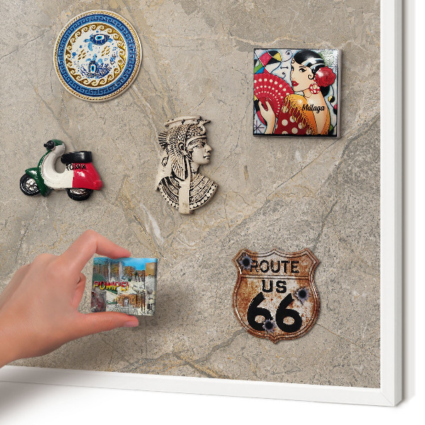 Magnettafel aus Metall für Souvenirs in weißem Rahmen Beige Stein