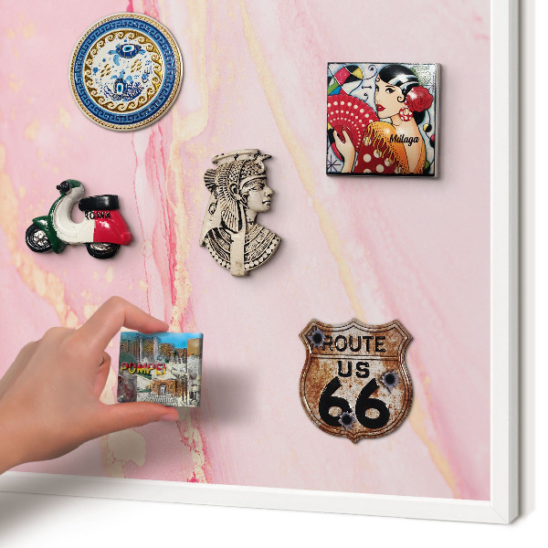 Wand-Magnettafel für Reisesouvenirs mit weißem Rahmen Rosa Eleganz