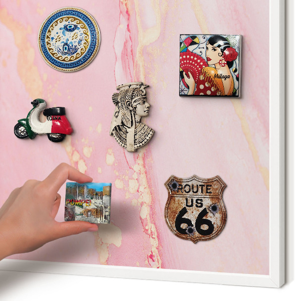 Wand-Magnettafel für Reisesouvenirs mit weißem Rahmen Rosa Eleganz