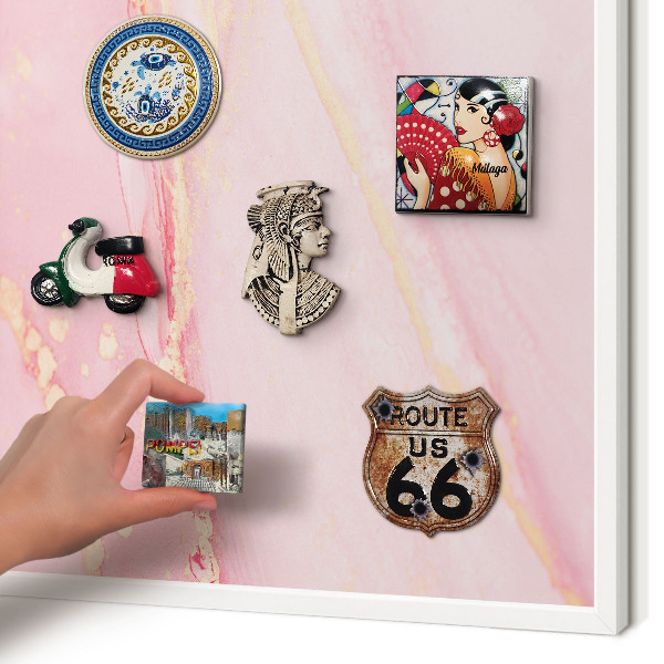 Wand-Magnettafel für Reisesouvenirs mit weißem Rahmen Rosa Eleganz