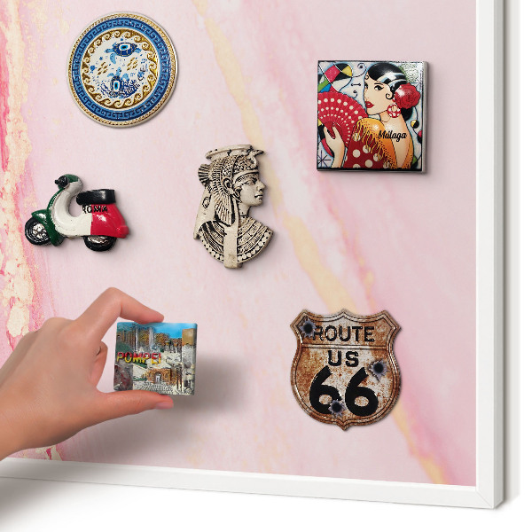 Wand-Magnettafel für Reisesouvenirs mit weißem Rahmen Rosa Eleganz
