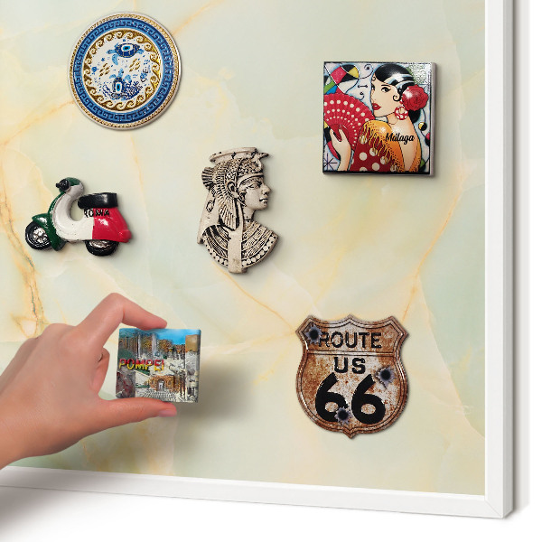 Magnettafel aus Metall für Souvenirs in weißem Rahmen Marmor-Eleganz