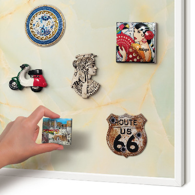 Magnettafel aus Metall für Souvenirs in weißem Rahmen Marmor-Eleganz
