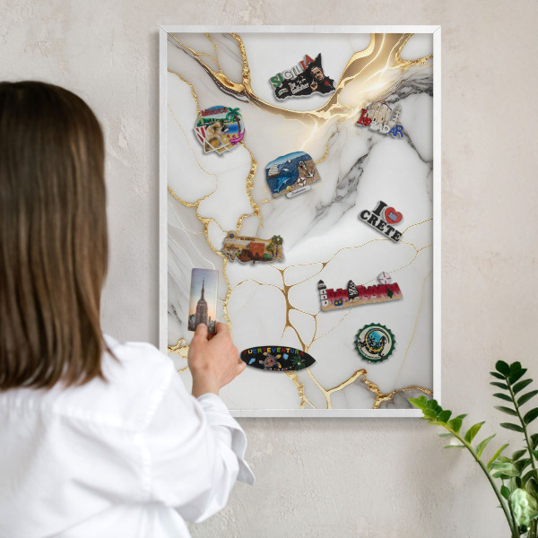 Wand-Magnettafel für Reisesouvenirs mit weißem Rahmen Abstrakter Marmor