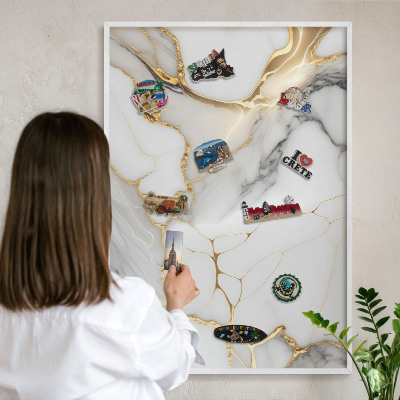 Wand-Magnettafel für Reisesouvenirs mit weißem Rahmen Abstrakter Marmor