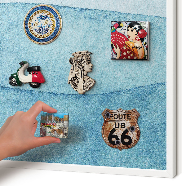 Wand-Magnettafel für Reisesouvenirs mit weißem Rahmen Blaue Wellen