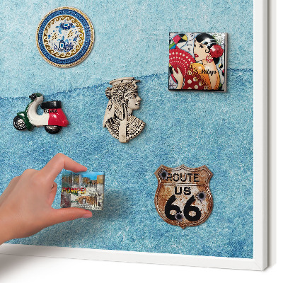 Wand-Magnettafel für Reisesouvenirs mit weißem Rahmen Blaue Wellen