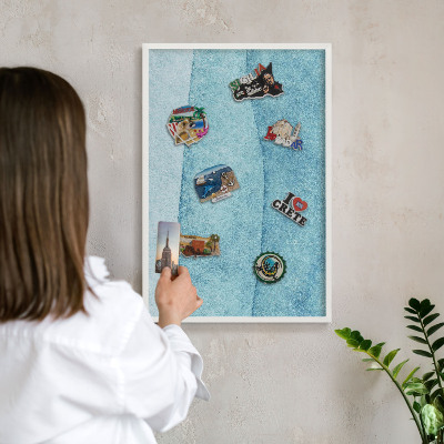Wand-Magnettafel für Reisesouvenirs mit weißem Rahmen Blaue Wellen