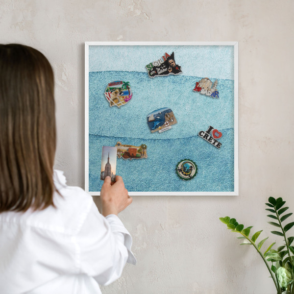 Wand-Magnettafel für Reisesouvenirs mit weißem Rahmen Blaue Wellen