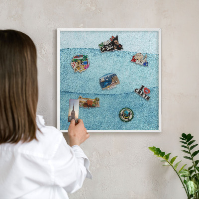 Wand-Magnettafel für Reisesouvenirs mit weißem Rahmen Blaue Wellen