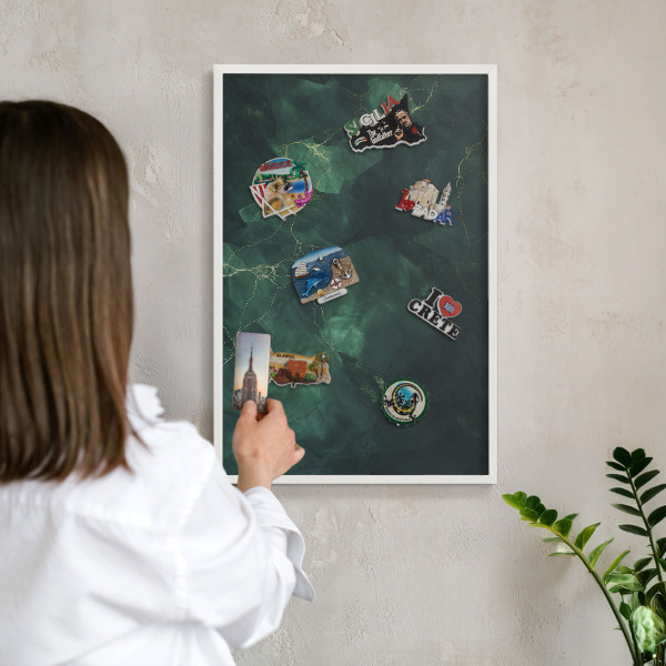 Wand-Magnettafel für Reisesouvenirs mit weißem Rahmen Grüntiefe