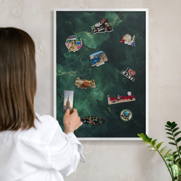 Wand-Magnettafel für Reisesouvenirs mit weißem Rahmen Grüntiefe