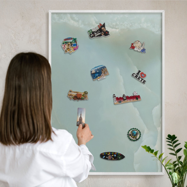 Wand-Magnettafel für Reisesouvenirs mit weißem Rahmen Friedliche Harmonie